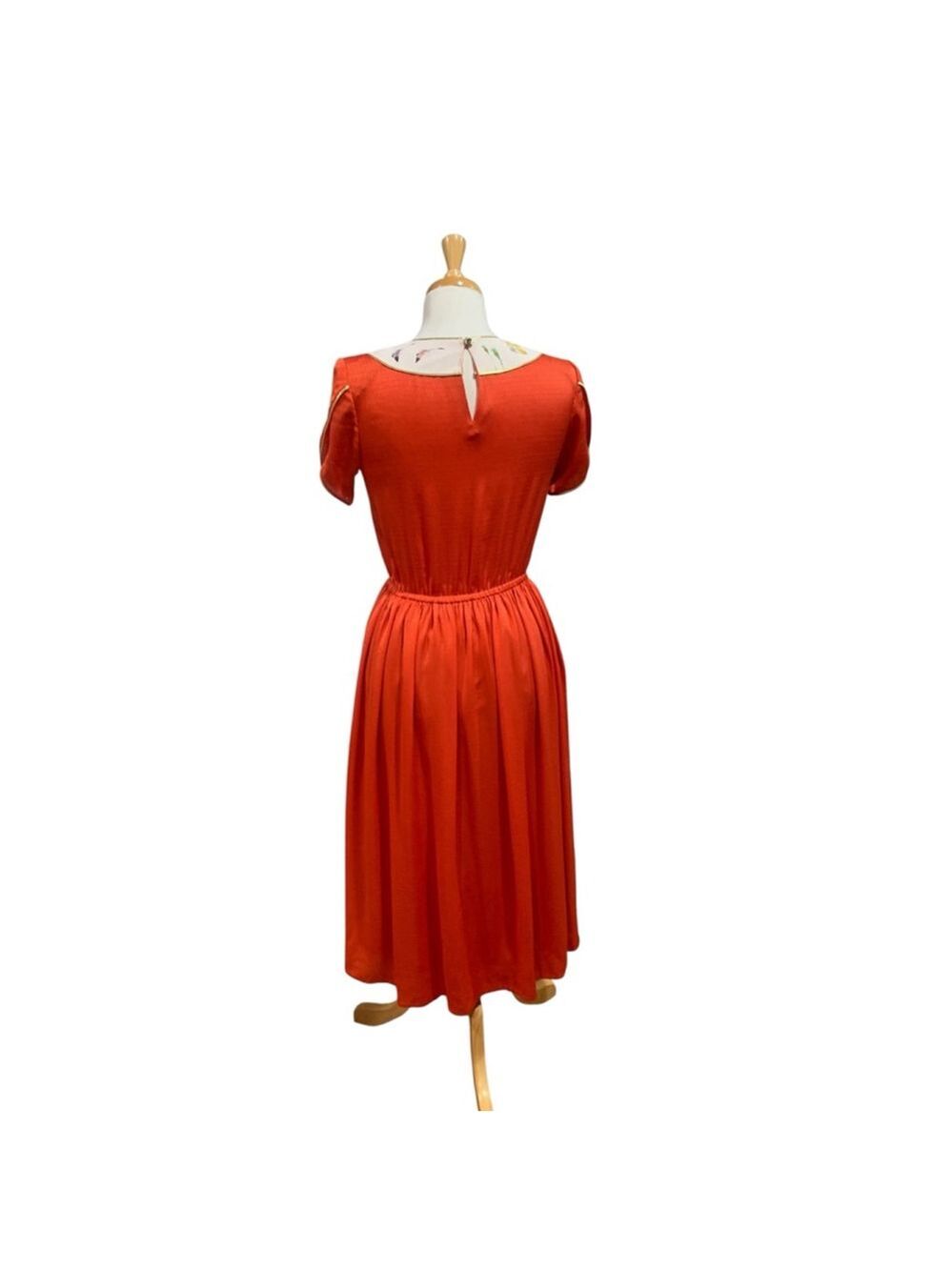 Vntg 70’s Women's Oriental Beauty by Eliza Wang Orange Floral Dress Juniors 9 - Picture 5 of 7